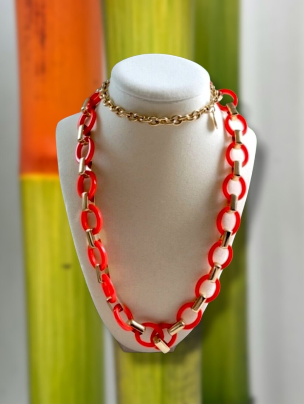 Ann Taylor | EUC Modern Long Vermillion Gold Chain Necklace (OS)